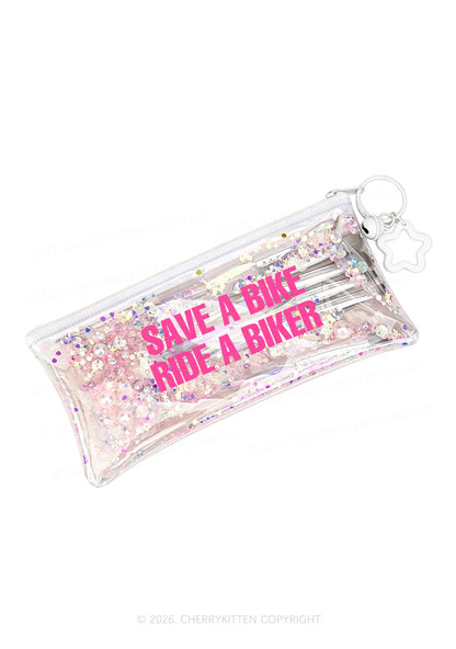 Ride A Biker Y2K Quicksand Transparent Pencil Pouch Cherrykitten