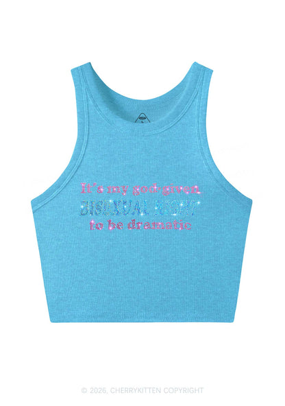 Rhinestone God Given Bisexual Right Pride Y2K Crop Tank Top Cherrykitten