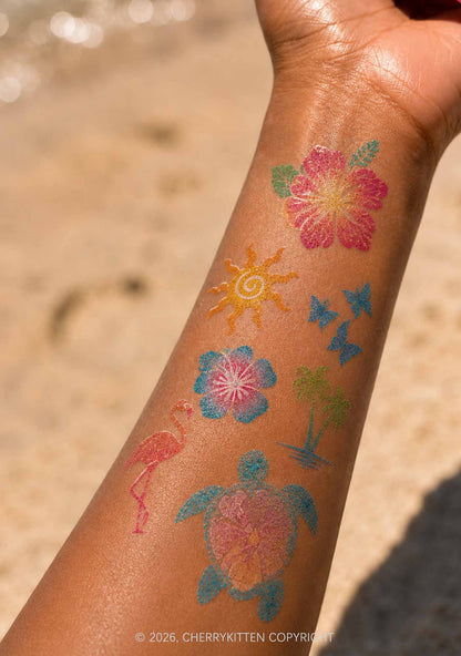 30pcs Hawaiian Hibiscus Flower Marine Animal Y2K Temporary Tattoo Cherrykitten