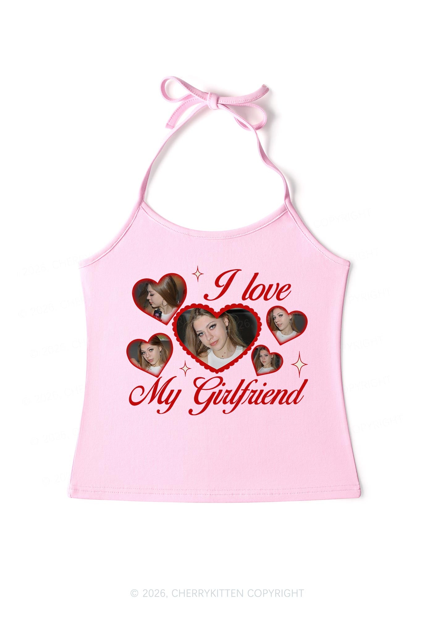 Custom Photo I Love My GF BF Valentine's Day Y2K Halter Neck Cami Cherrykitten