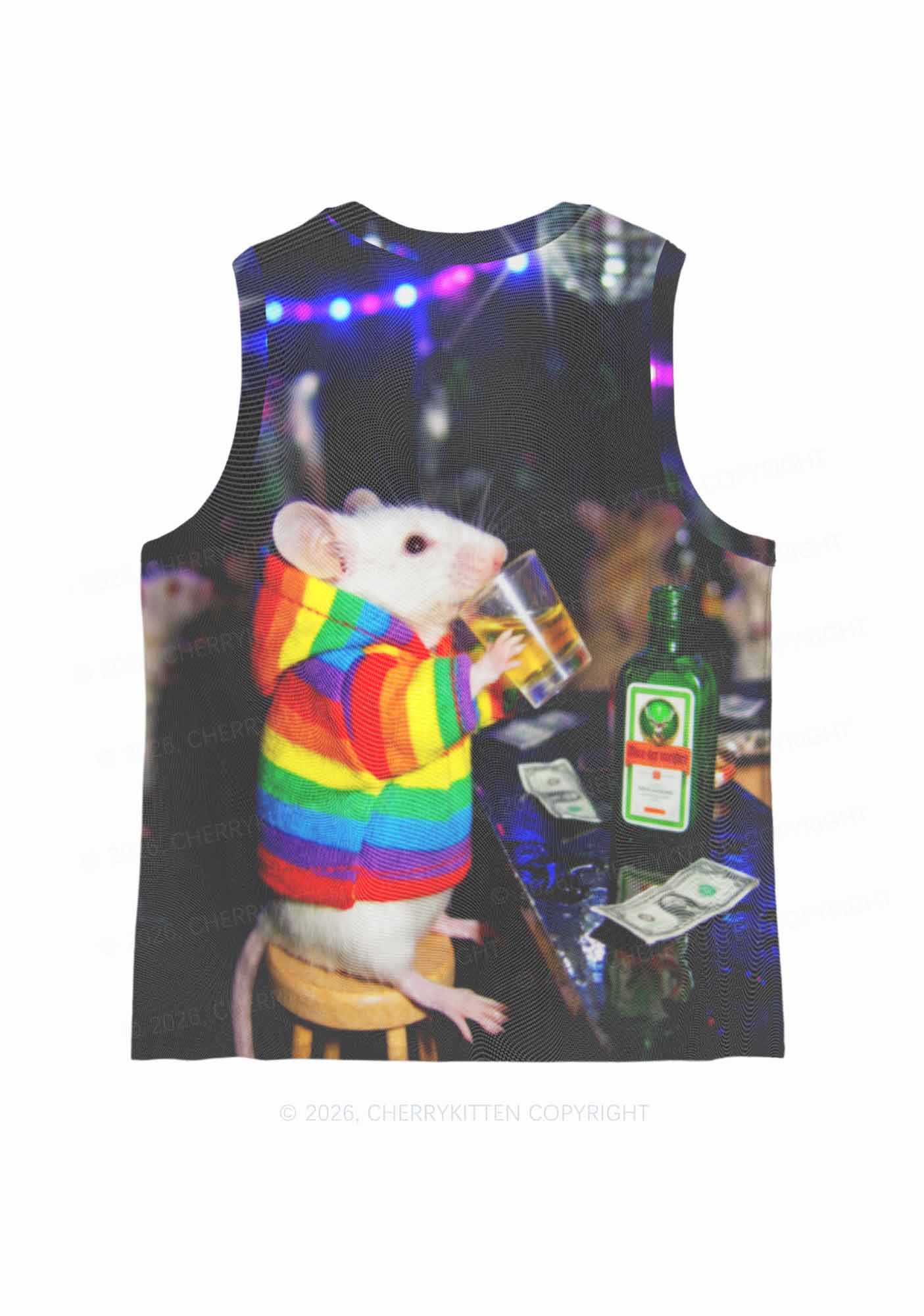Rainbow Hoodie Rat Drinking Pride Y2K Mesh Muscle Tank Cherrykitten