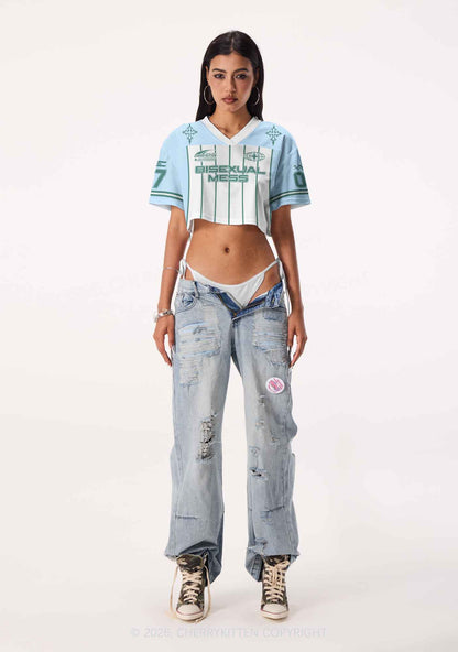 Green Stripes Bisexual Mess Pride Y2K Crop Sport Jersey Shirts Cherrykitten