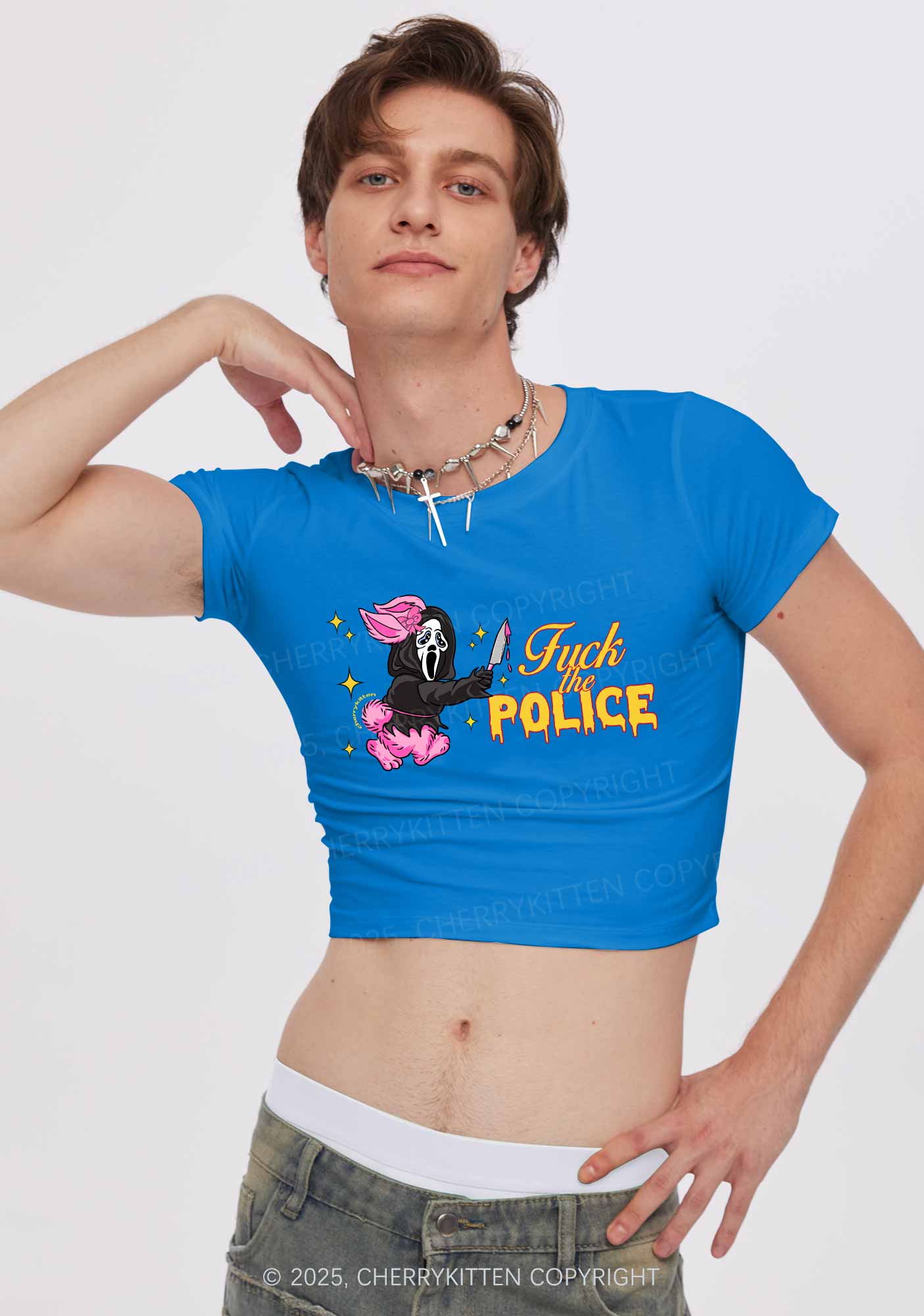 Halloween Fxxk The Police Y2K Baby Tee Cherrykitten