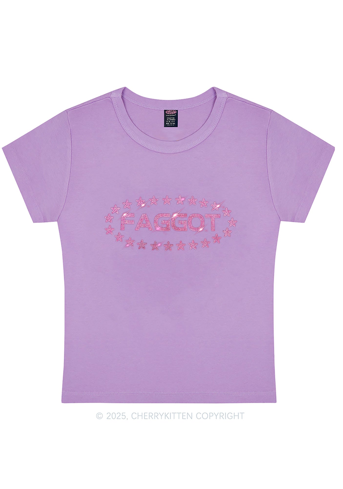 Rhinestone Pink Faggot Stars Pride Y2K Baby Tee Cherrykitten