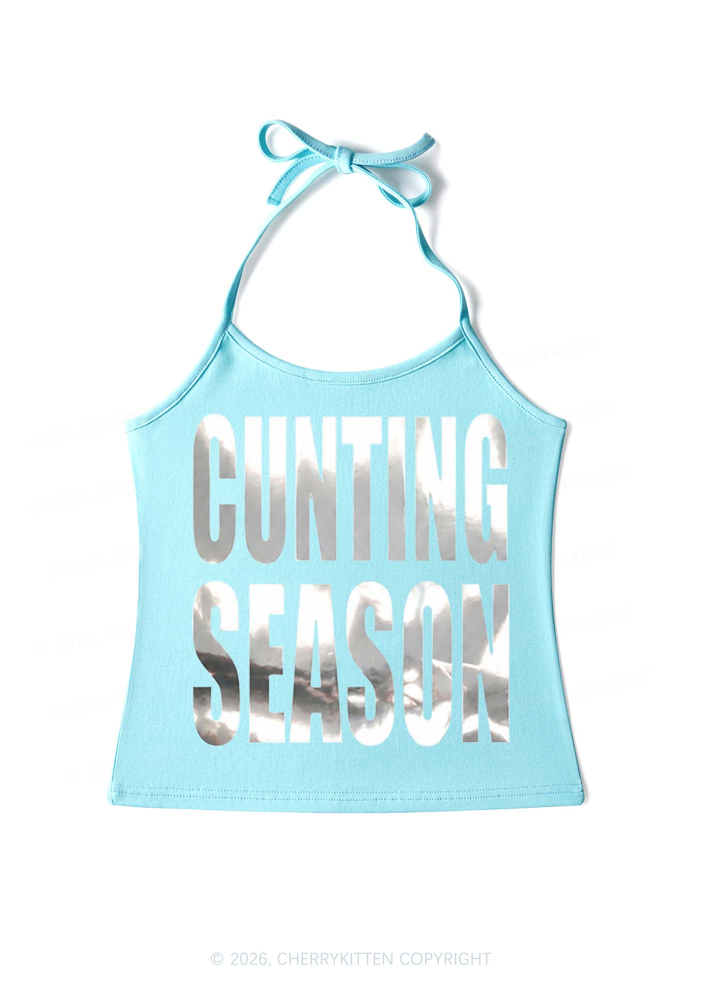 Cxxting Season Silver Foil Printed Y2K Halter Neck Cami Cherrykitten