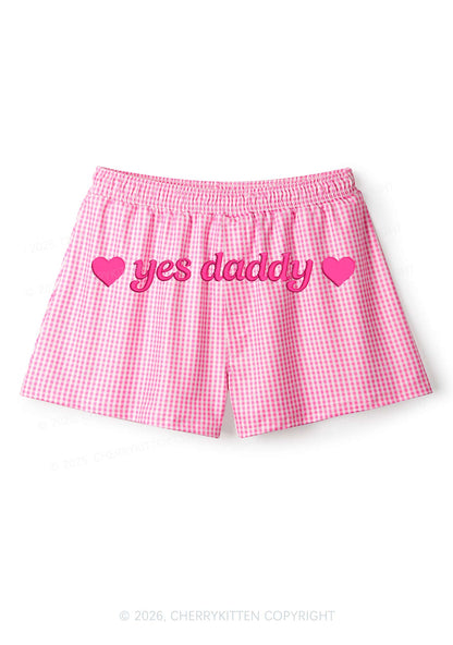 Embroidered Yes Daddy Y2K Pink Gingham Boxer Men Shorts Cherrykitten