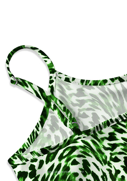 Retro Green Leopard St Patricks Y2K Print Cami Crop Top Cherrykitten