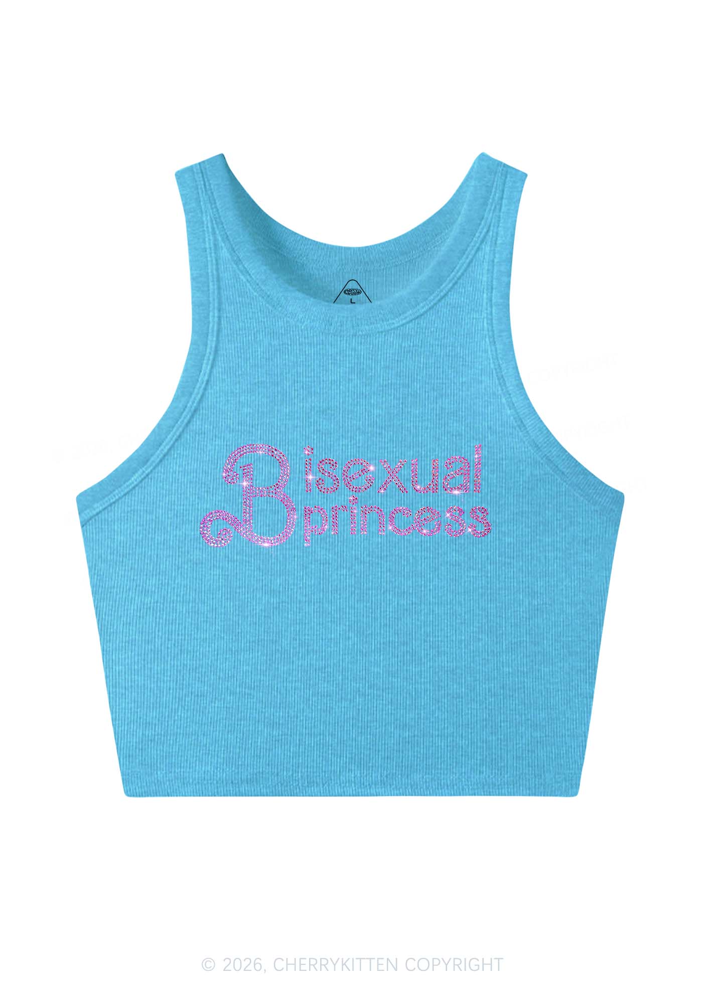 Rhinestone Bisexual Princess Pride Y2K Crop Tank Top Cherrykitten