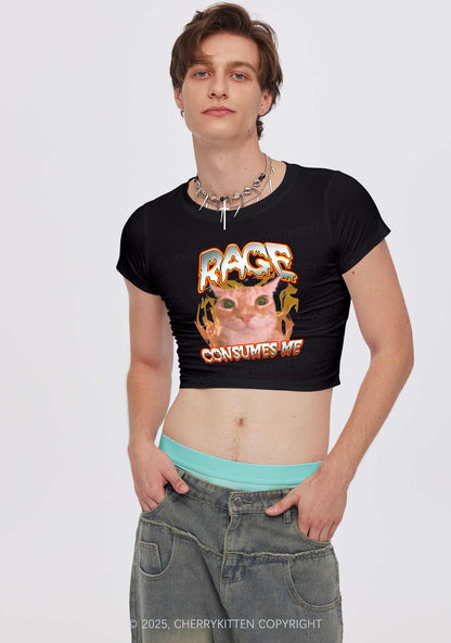 Rage Consumes Me Cat Y2K Baby Tee Cherrykitten