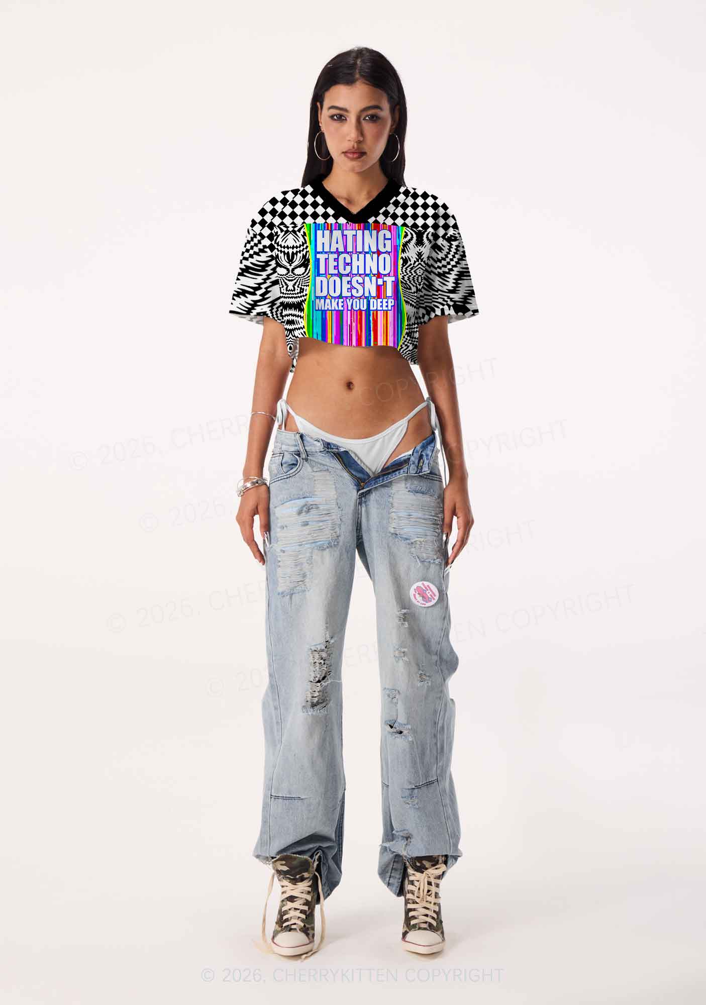 Hating Techno Y2K Crop Sport Jersey Shirts Cherrykitten