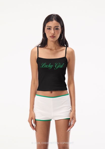 Glitter Lucky Girl St Patricks Y2K Spaghetti Strap Cami Cherrykitten