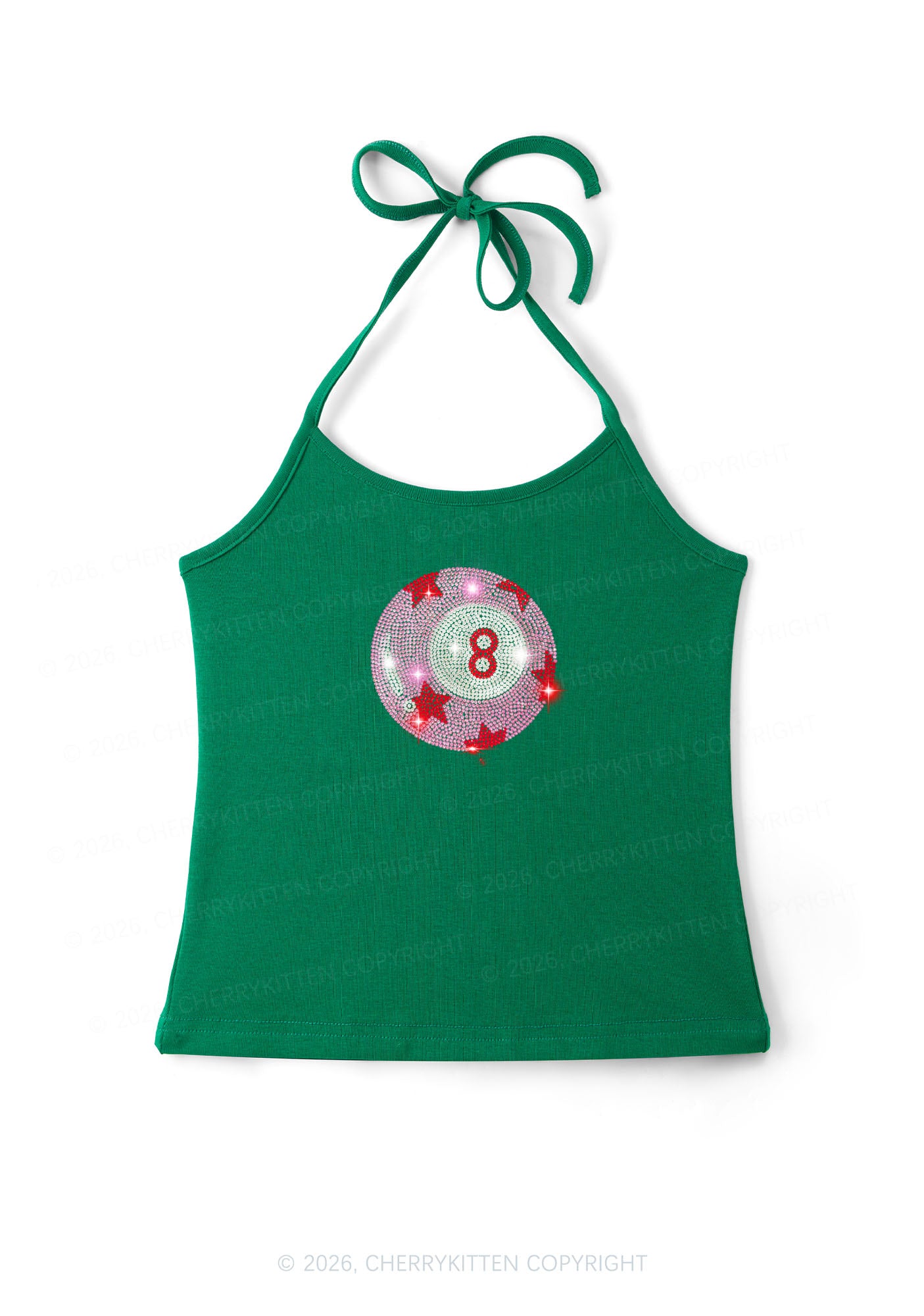 Rhinestone Pink Eight Ball Star Y2K Halter Neck Cami Cherrykitten