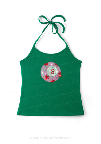 Rhinestone Pink Eight Ball Star Y2K Halter Neck Cami Cherrykitten