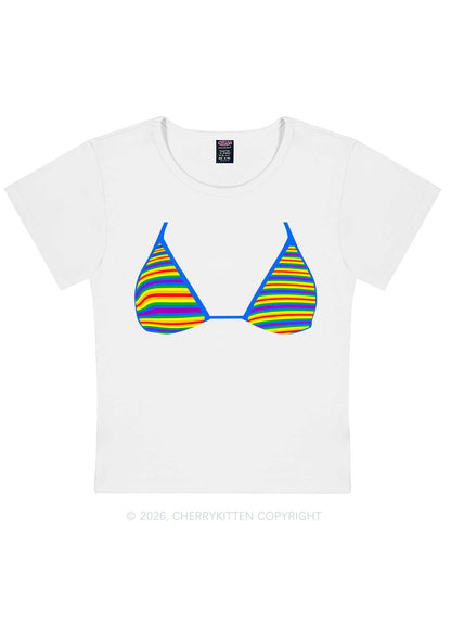 Rainbow Stripe Bra Pride Y2K Baby Tee Cherrykitten
