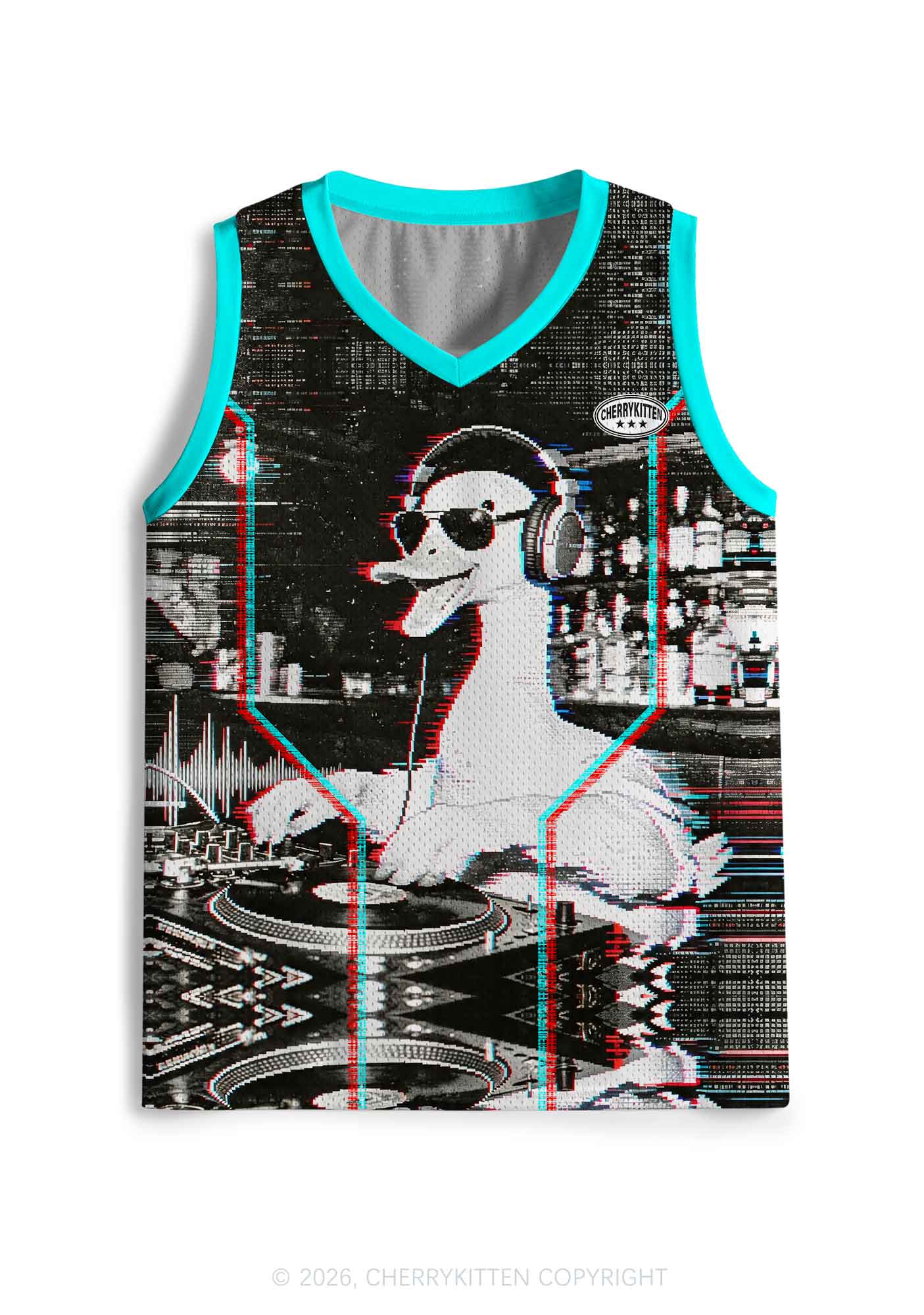 Retro Glitch DJ Duck Y2K Sport Jersey Tank Cherrykitten
