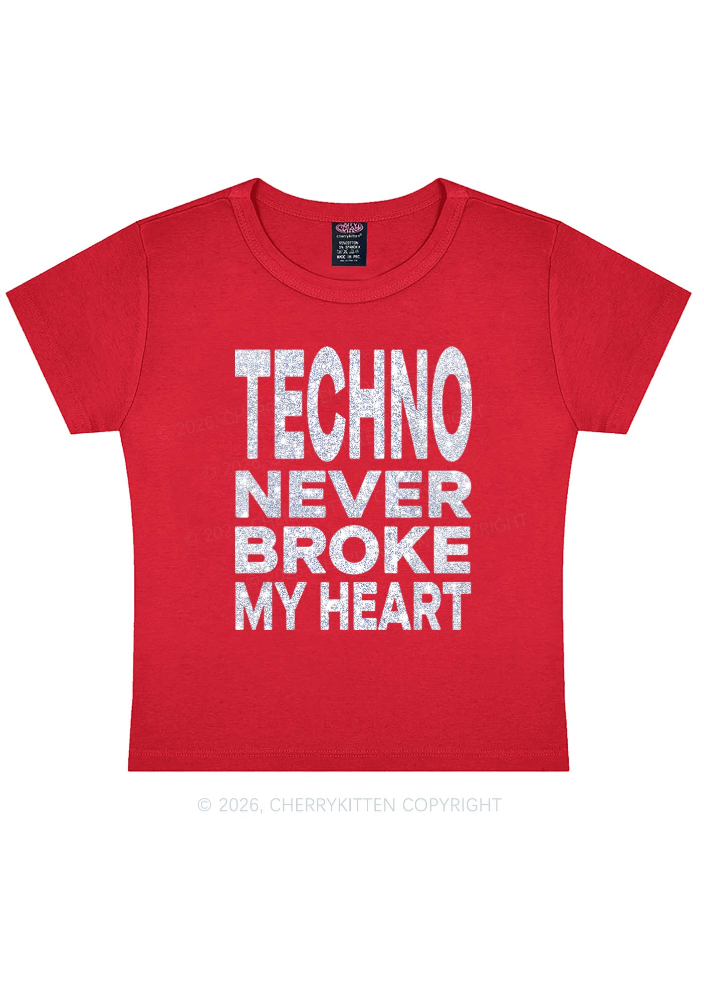Glitter Techno Heart Y2K Baby Tee Cherrykitten