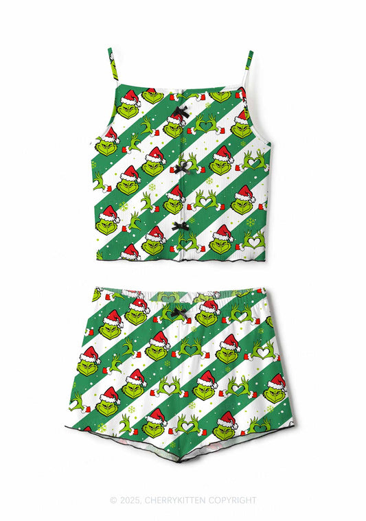 Christmas Whoville Heart Hands Y2K Print Cami Shorts Pajama Set Cherrykitten