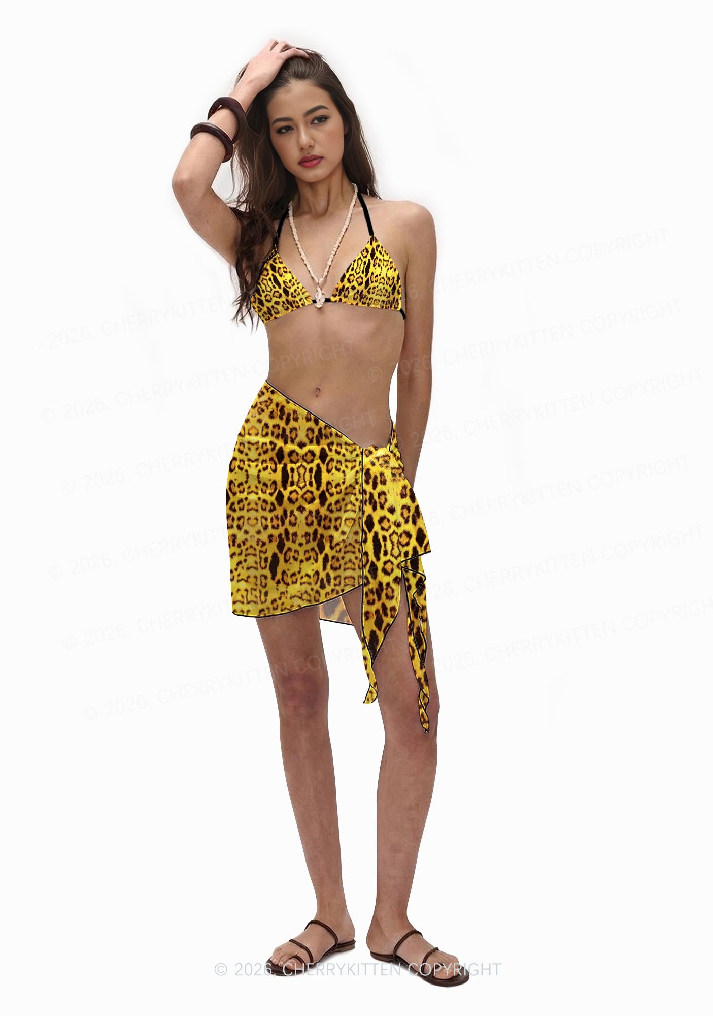 Yellow Leopard Y2K Print Bikini Set Cherrykitten