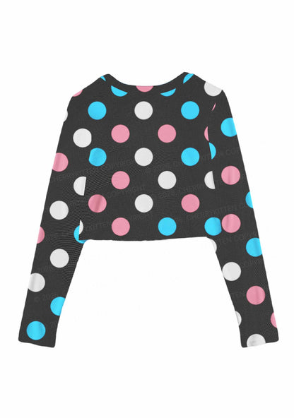 Trans Dots On Black Pride Y2K Mesh Long Sleeve Crop Top Cherrykitten