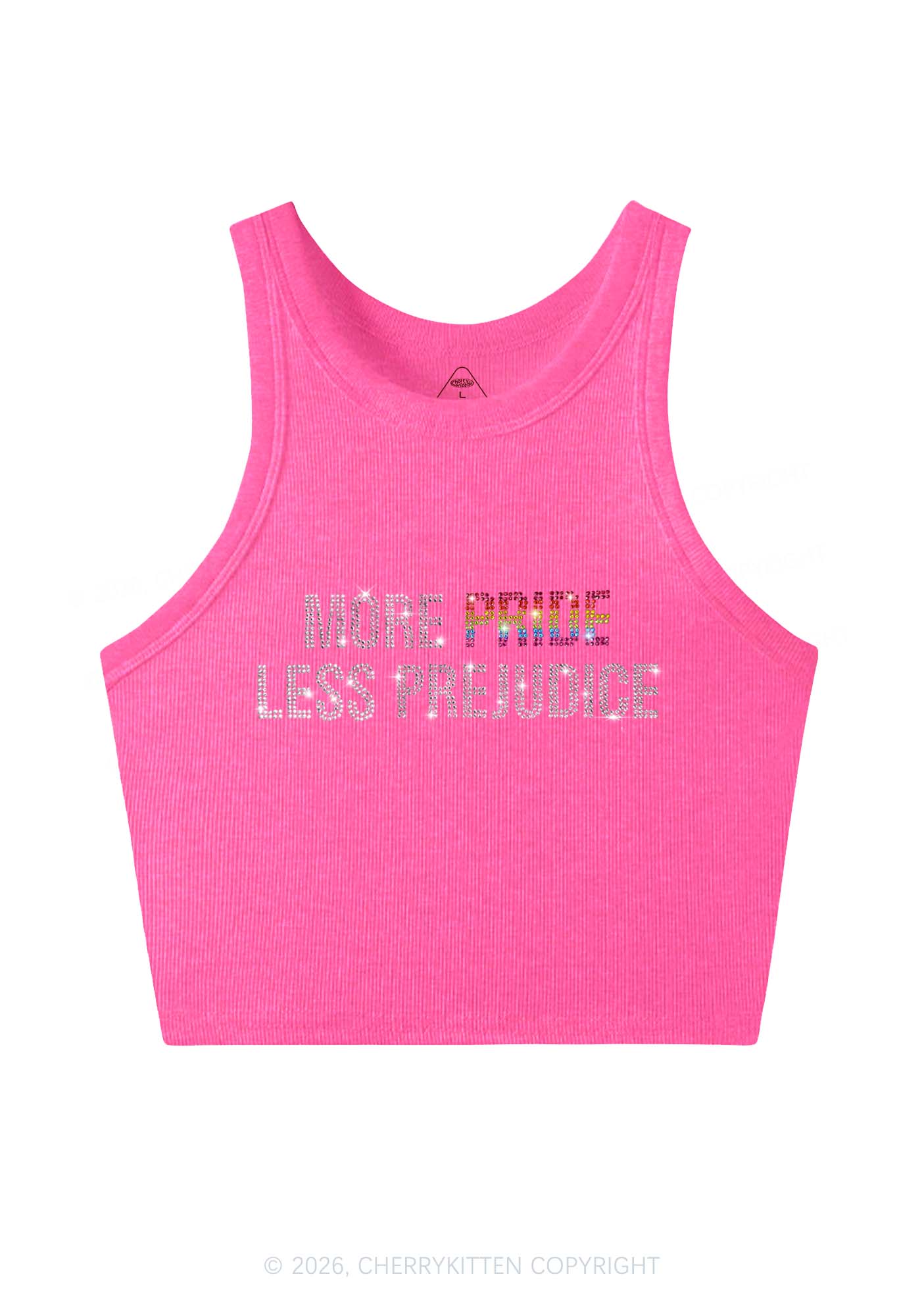 Rhinestone More Pride Less Prejudice Pride Y2K Crop Tank Top Cherrykitten
