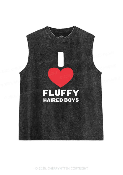 I Love Fluffy Haired Boys Y2K Washed Muscle Tank Cherrykitten