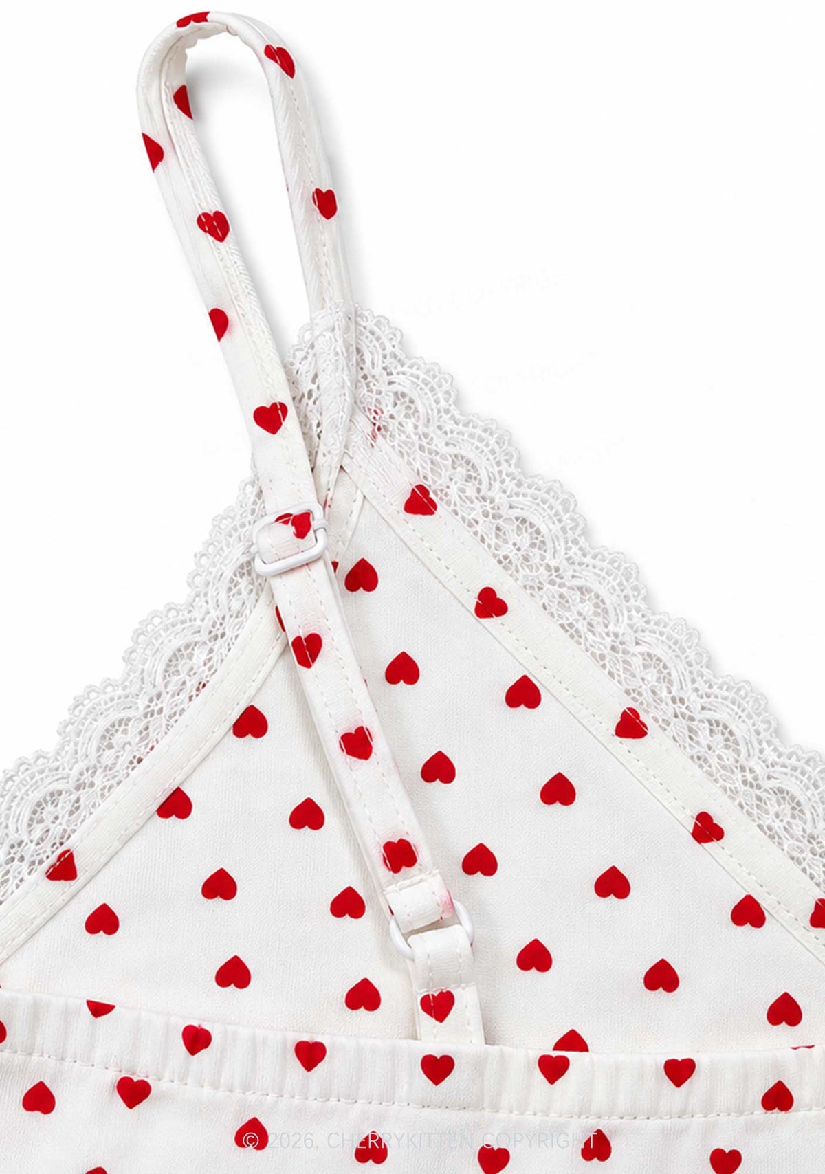 Red Heart On White Y2K Cami Shorts Pajama Set Cherrykitten