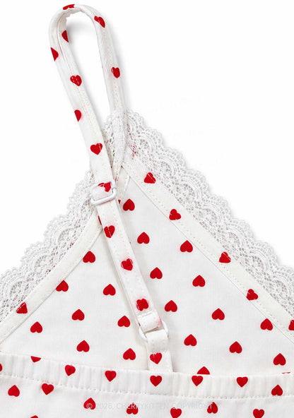 Red Heart On White Y2K Cami Shorts Pajama Set Cherrykitten