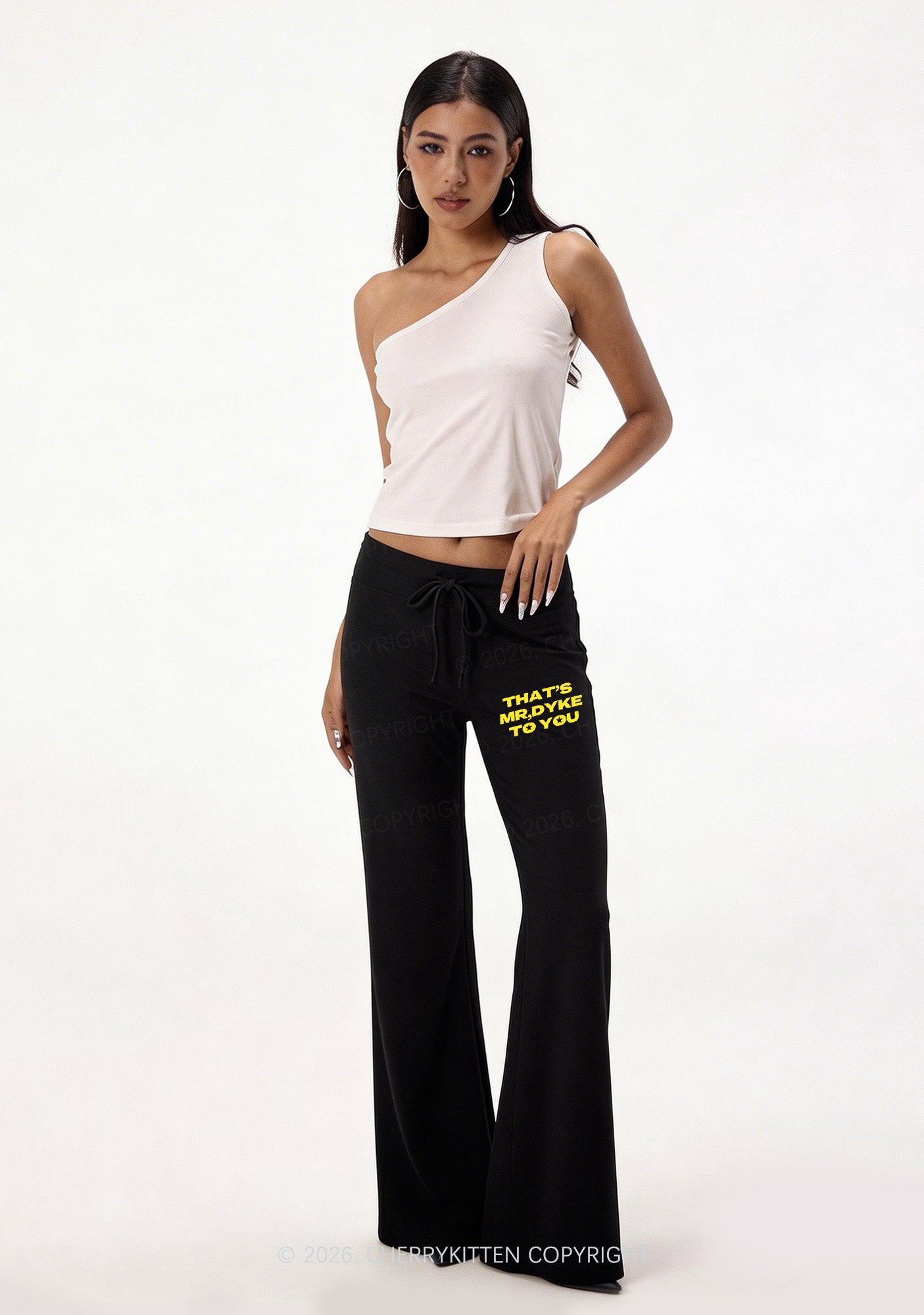 Thats Mr Dyke To You Pride Y2K Low Rise Drawstring Flare Pants Cherrykitten