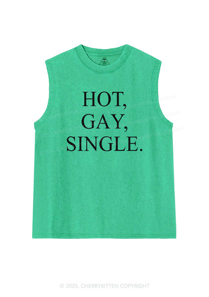Hot Gay Single Pride Y2K Washed Muscle Tank Cherrykitten