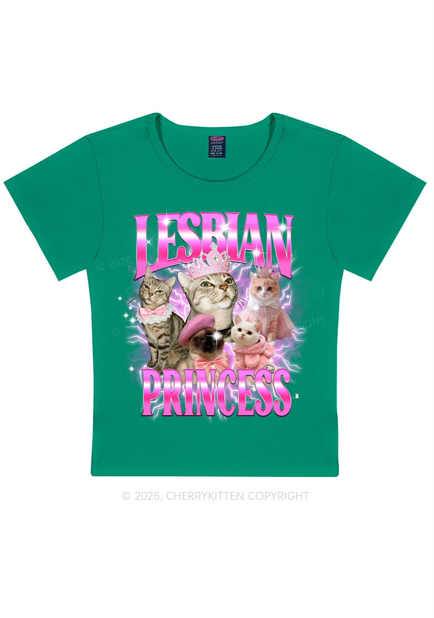 Lesbian Princess Cats Y2K Baby Tee Cherrykitten