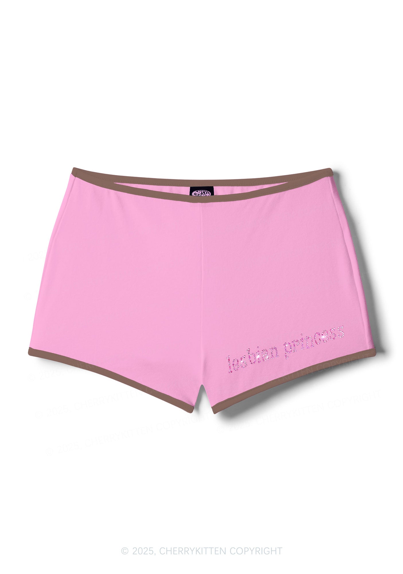 Rhinestone Pink Lesbian Princess Y2K Booty Shorts Cherrykitten