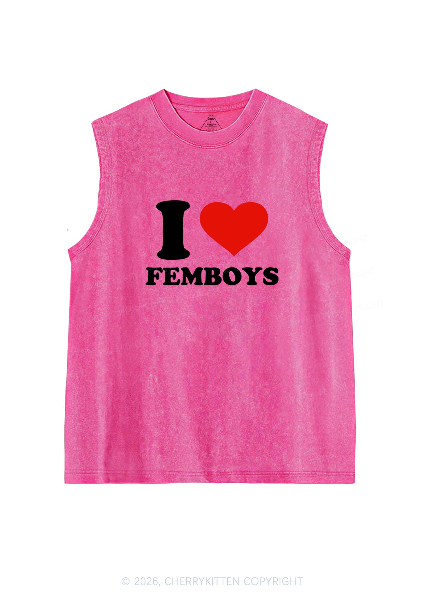 I Love Femboys Pride Y2K Washed Muscle Tank Cherrykitten