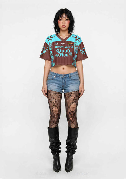 Mommy Needs A Good Boy Y2K Crop Sport Jersey Shirts Cherrykitten
