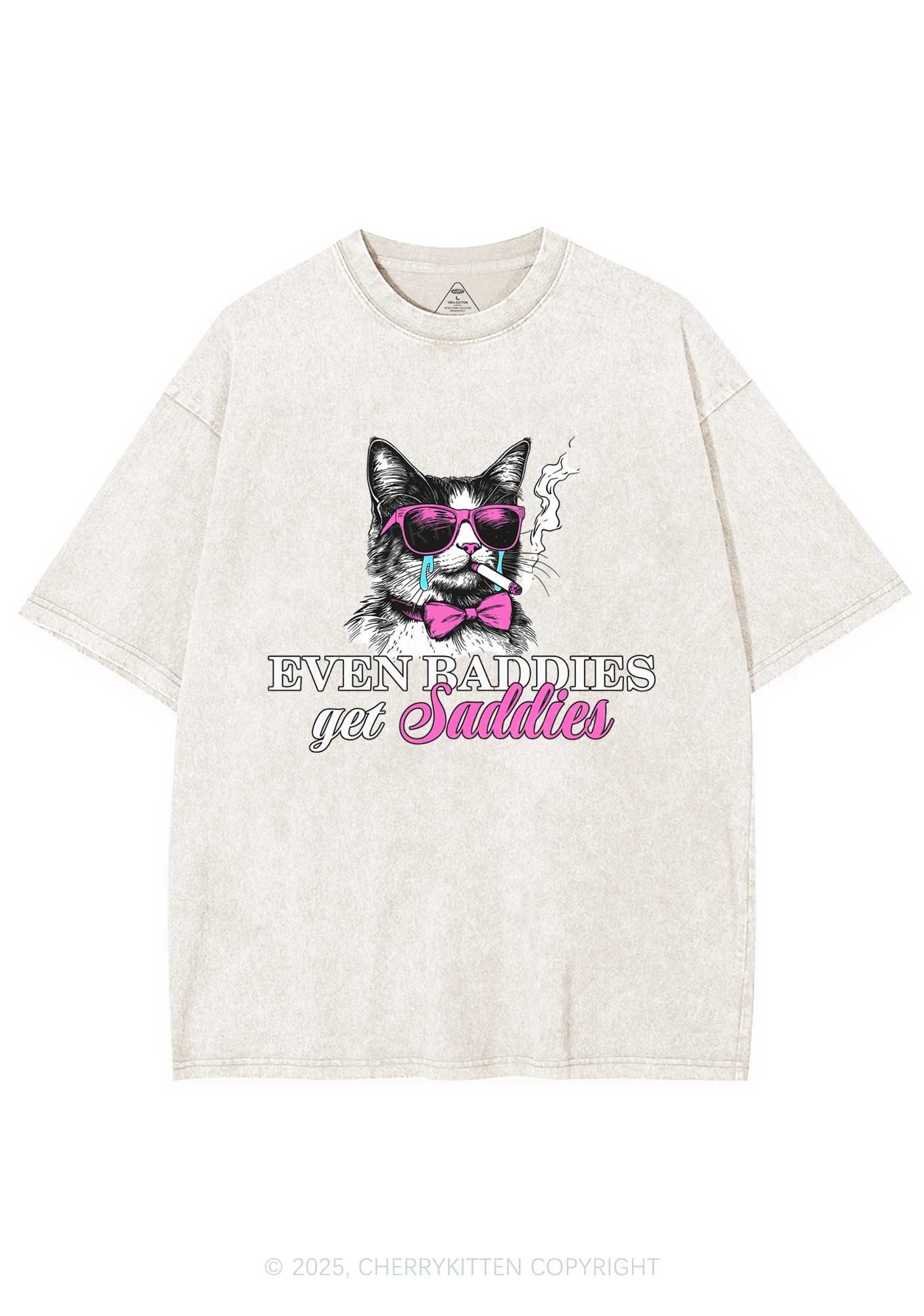 Baddies Cat Get Saddies Y2K Shirts Washed Tee Cherrykitten