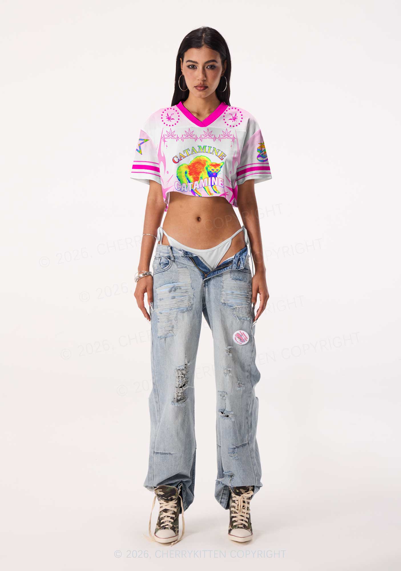 Thermal Catamine Y2K Crop Sport Jersey Shirts Cherrykitten