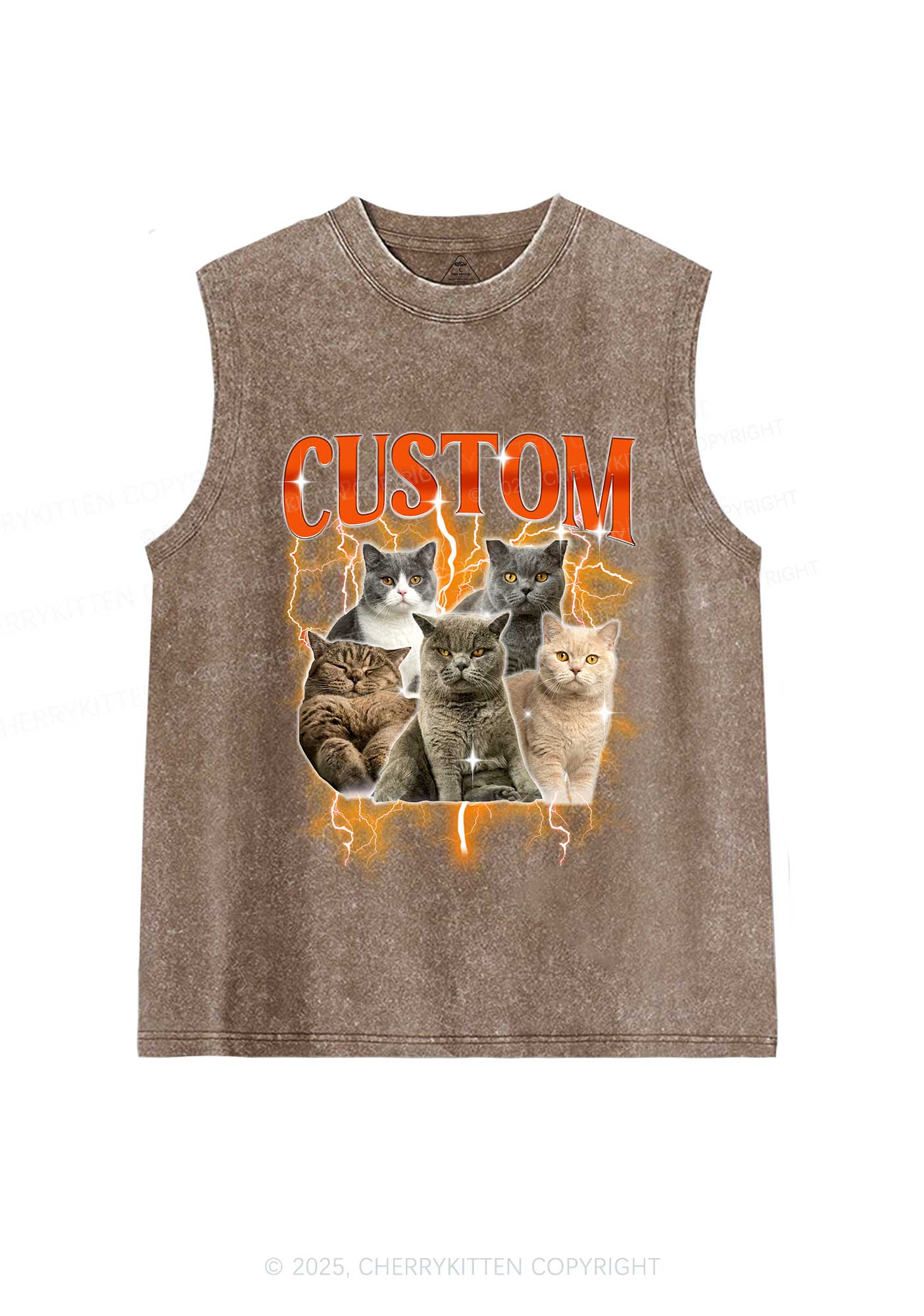 Custom Collage Pet Photo Y2K Washed Muscle Tank Cherrykitten