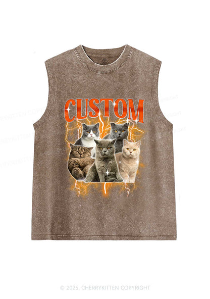 Custom Collage Pet Photo Y2K Washed Muscle Tank Cherrykitten