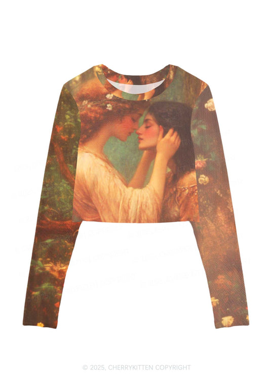 The Lesbians Pride Y2K Mesh Long Sleeve Crop Top Cherrykitten