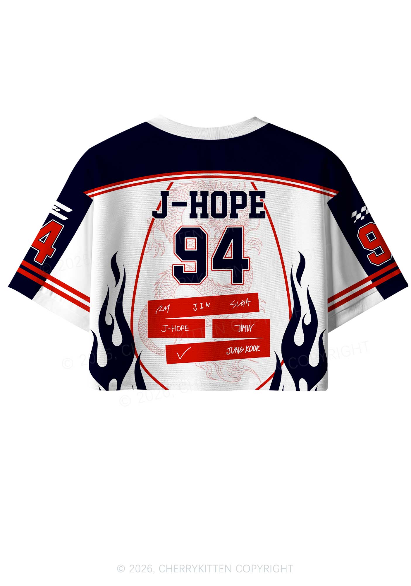 Kpop Red Dragon Y2K Crop Sport Jersey Shirts Cherrykitten