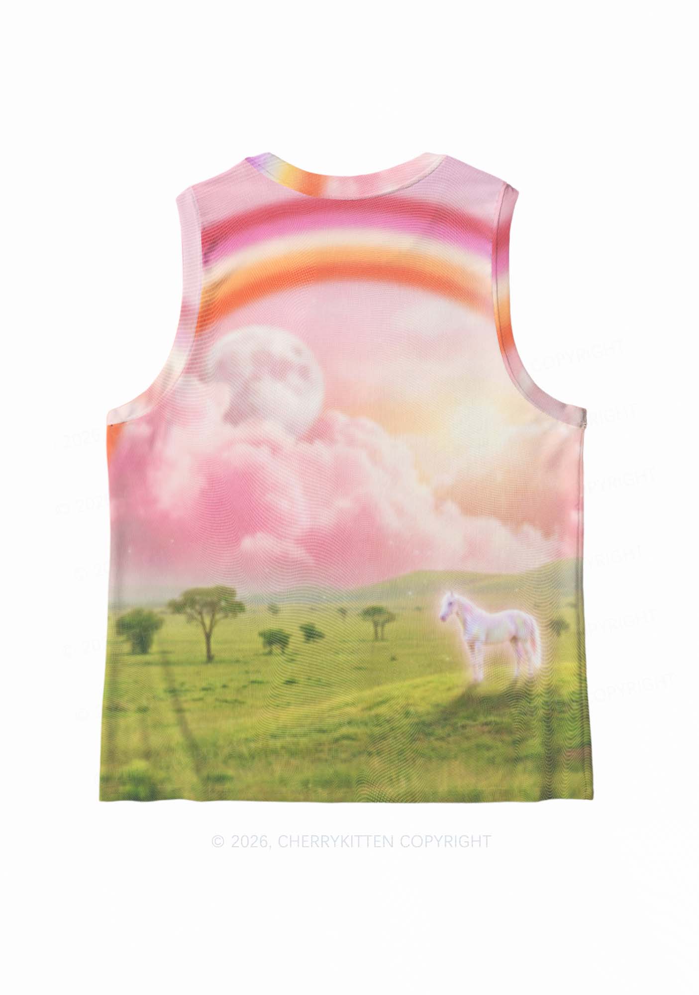 Lesbian Rainbow Pony Pride Y2K Mesh Muscle Tank Cherrykitten
