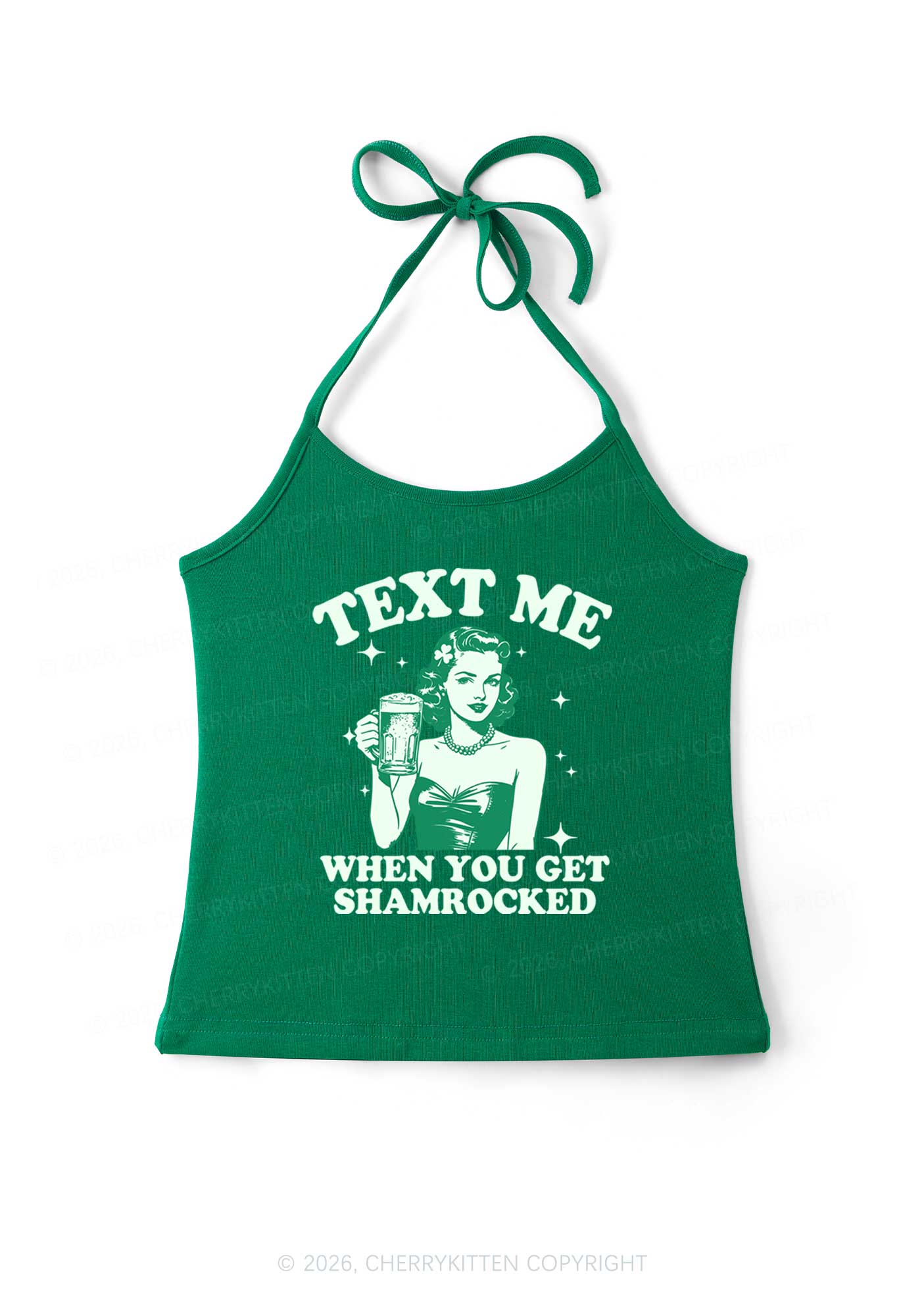 Text Me When You Get Shamrocked St Patricks Y2K Halter Neck Cami Cherrykitten