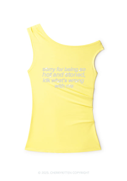 Rhinestone Sorry For Being Hot And Stoned Y2K Off Shoulder Tank Top Cherrykitten