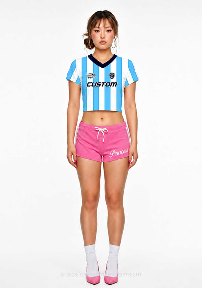 Custom Text Number Blue White Stripes Y2K Crop Football Jersey Shirts Cherrykitten