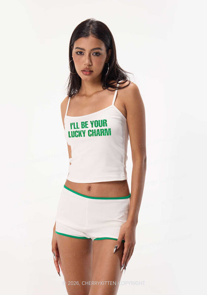Glitter Be Your Lucky Charm St Patricks Y2K Spaghetti Strap Cami Cherrykitten