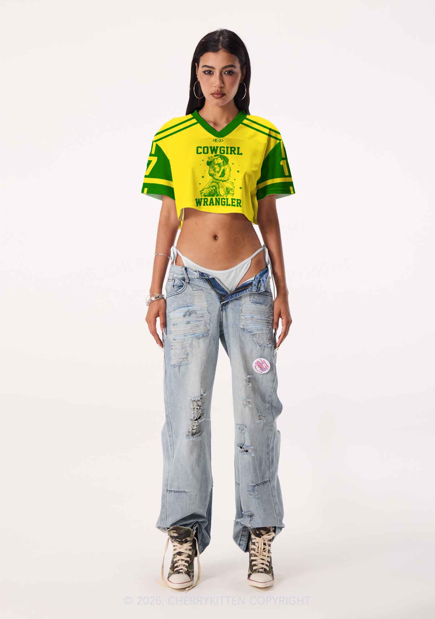 Yellow Cowgirl Wrangler Pride Y2K Crop Sport Jersey Shirts Cherrykitten