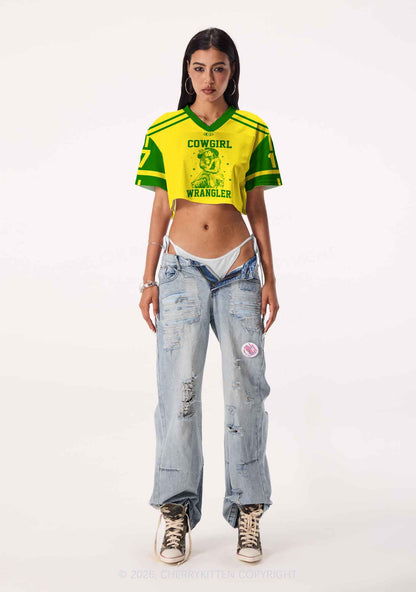 Yellow Cowgirl Wrangler Pride Y2K Crop Sport Jersey Shirts Cherrykitten