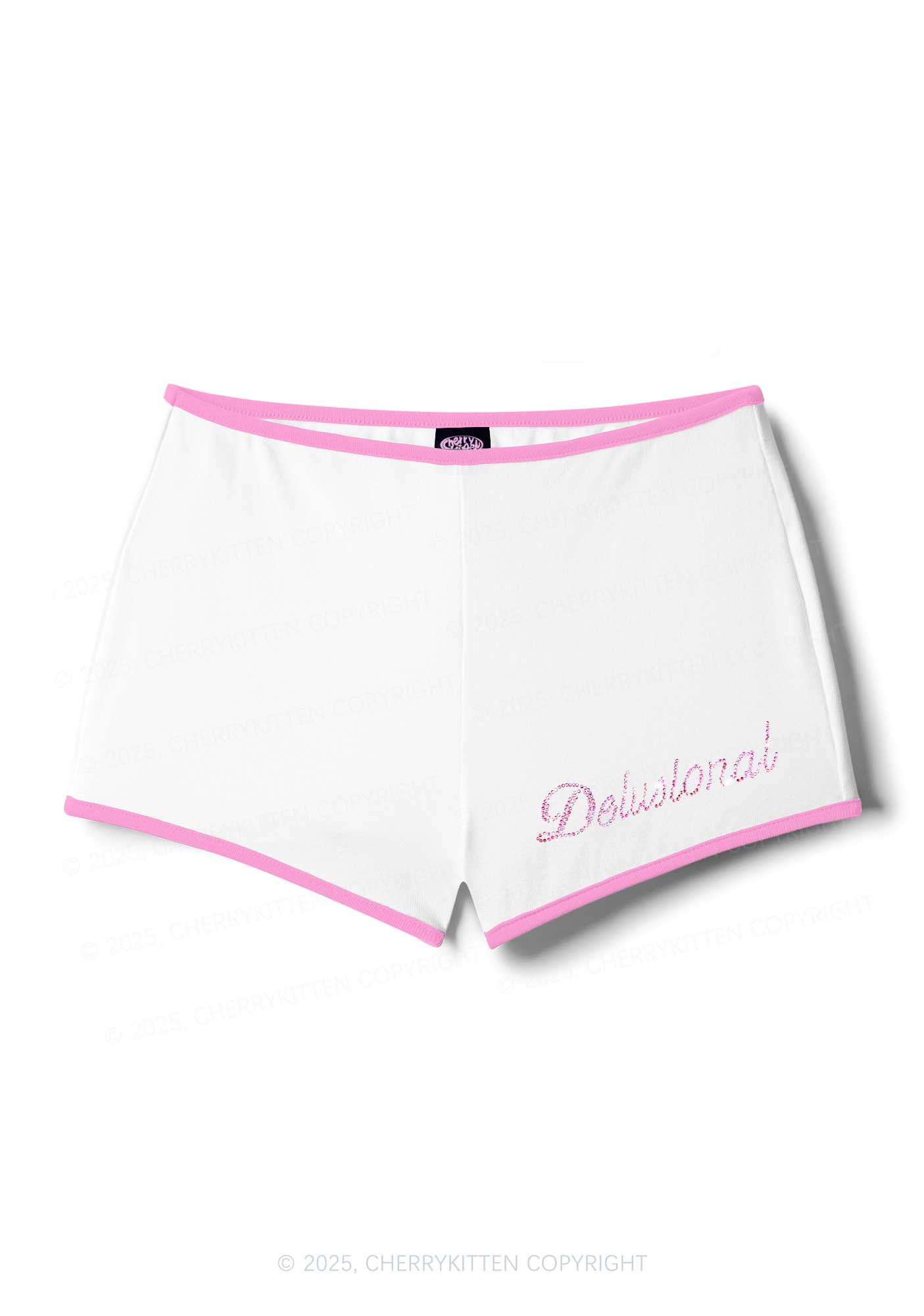 Rhinestone Pink Delusional Y2K Booty Shorts Cherrykitten