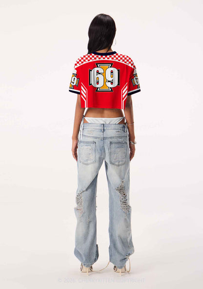 I Love My Super Hot GF Y2K Crop Sport Jersey Shirts Cherrykitten