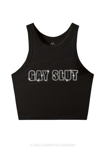 Rhinestone Gay Slxt Pride Y2K Crop Tank Top Cherrykitten