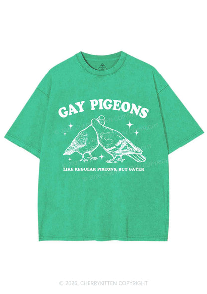 Gay Pigeons Kissing Pride Y2K Shirts Washed Tee Cherrykitten